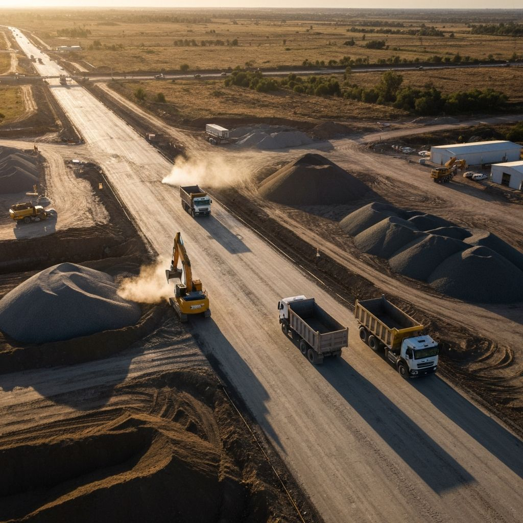 Obra vial con maquinaria pesada